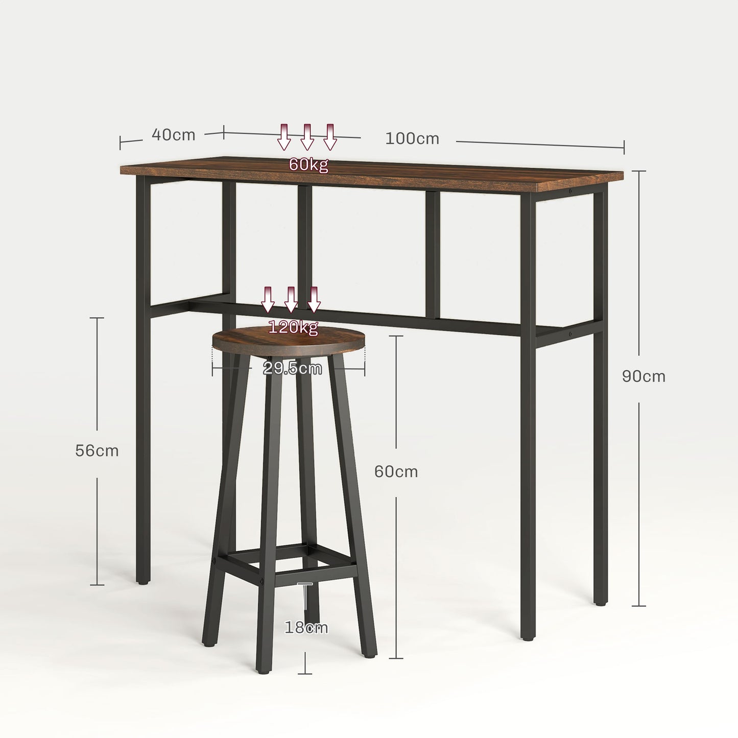 HOMCOM 6-Piece Industrial Bar Table Set, 2 Breakfast Tables with 4 Stools Brown