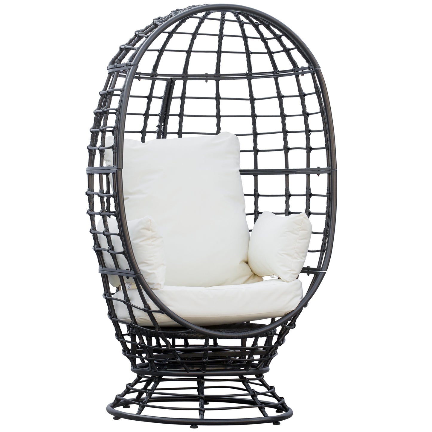 Photo of Outsunny 360° Swivel Egg Chair, Garden Rattan Swivel Chair with Thickened Cushion and Pillow, 150 KG Capacity for Indoor Outdoor, Balcony, Patio, Black in Black colour on a white background