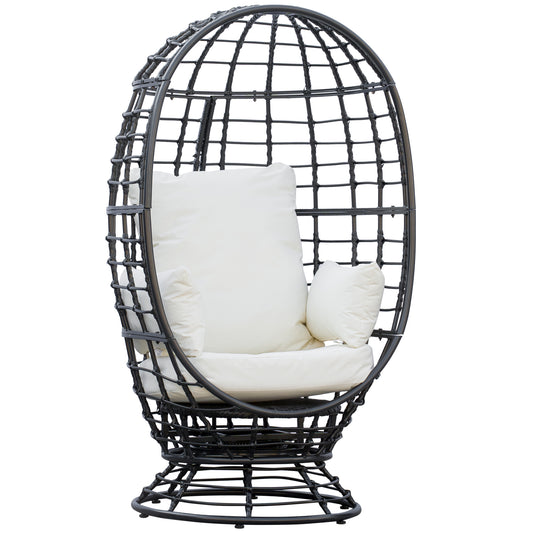 Photo of Outsunny 360° Swivel Egg Chair, Garden Rattan Swivel Chair with Thickened Cushion and Pillow, 150 KG Capacity for Indoor Outdoor, Balcony, Patio, Black in Black colour on a white background