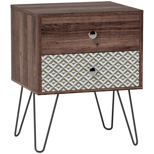 Photo of HOMCOM Nightstand, 2-Drawer Bedside Table, Bedside Cabinet, Sofa End Side Table for Living Room, Bedroom, Rustic Brown in Brown colour on a white background
