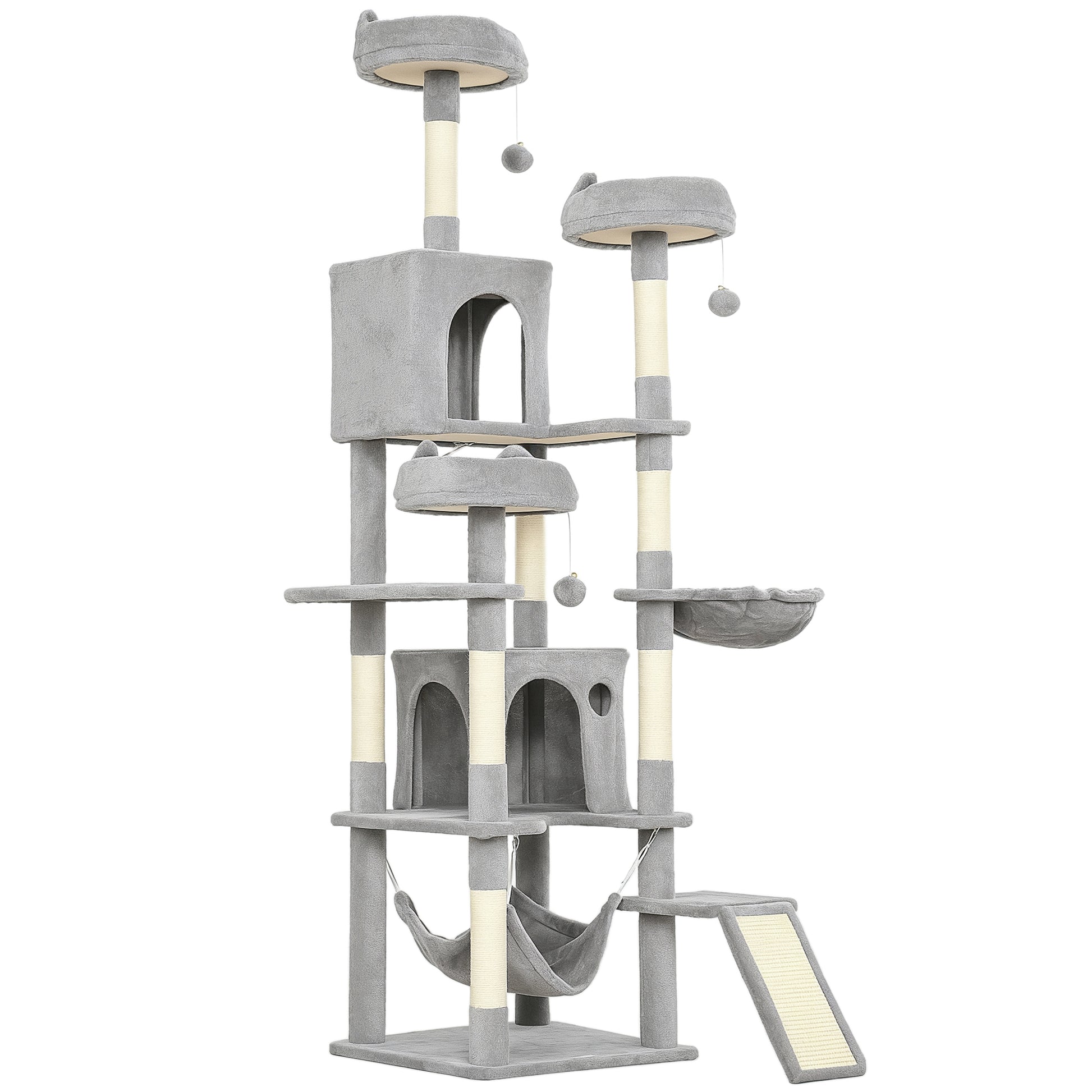 Photo of PawHut Cat Tree, 192 cm Large Multi-Level Cat Tower for Indoor Kittens with 8 Scratching Posts, 3 Plush Beds, 2 Hammocks in Hammocks colour on a white background