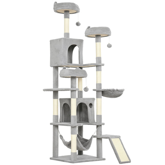 Photo of PawHut Cat Tree, 192 cm Large Multi-Level Cat Tower for Indoor Kittens with 8 Scratching Posts, 3 Plush Beds, 2 Hammocks in Hammocks colour on a white background