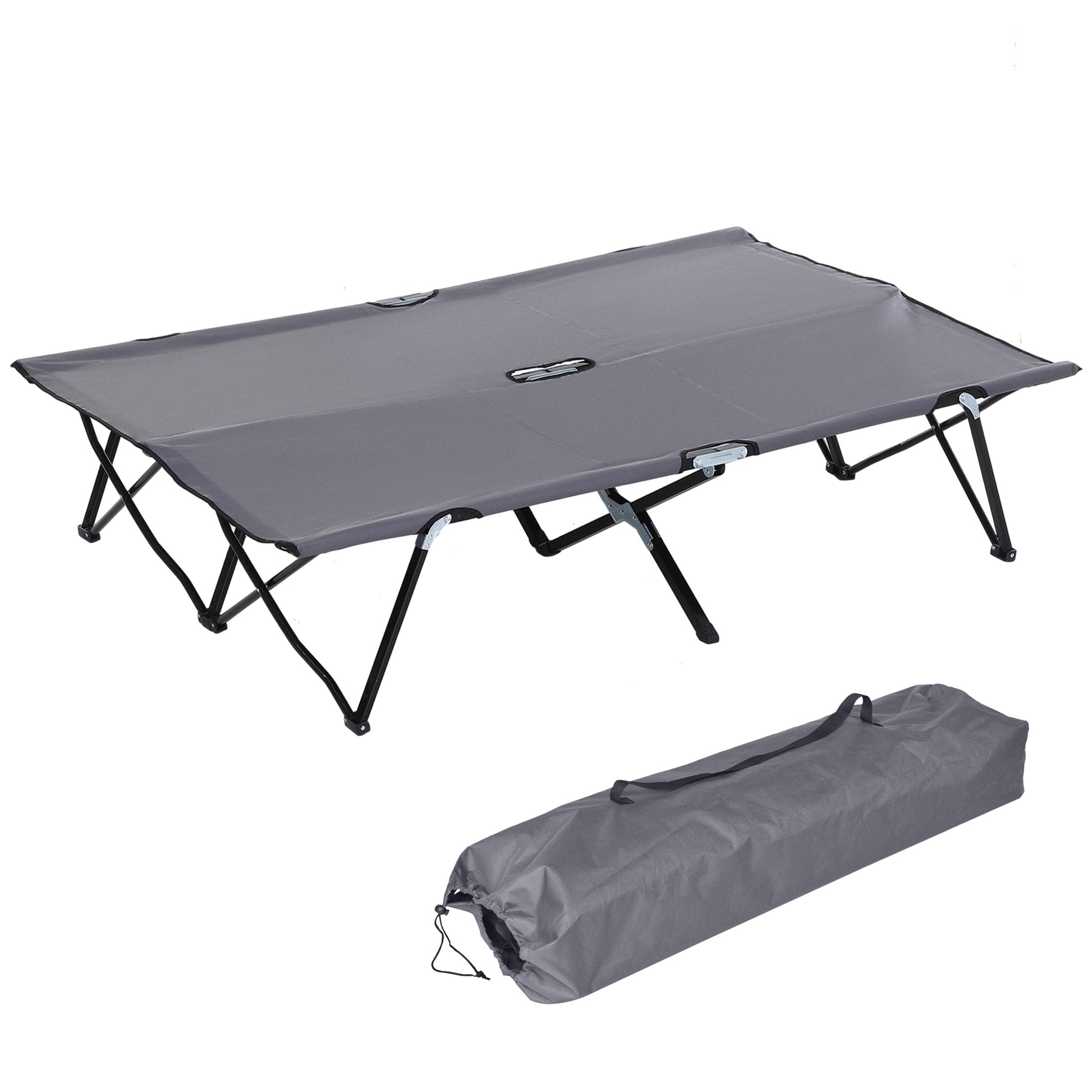 Photo of Outsunny Double Camping Cot Bed, with Bag - Grey in Grey colour on a white background