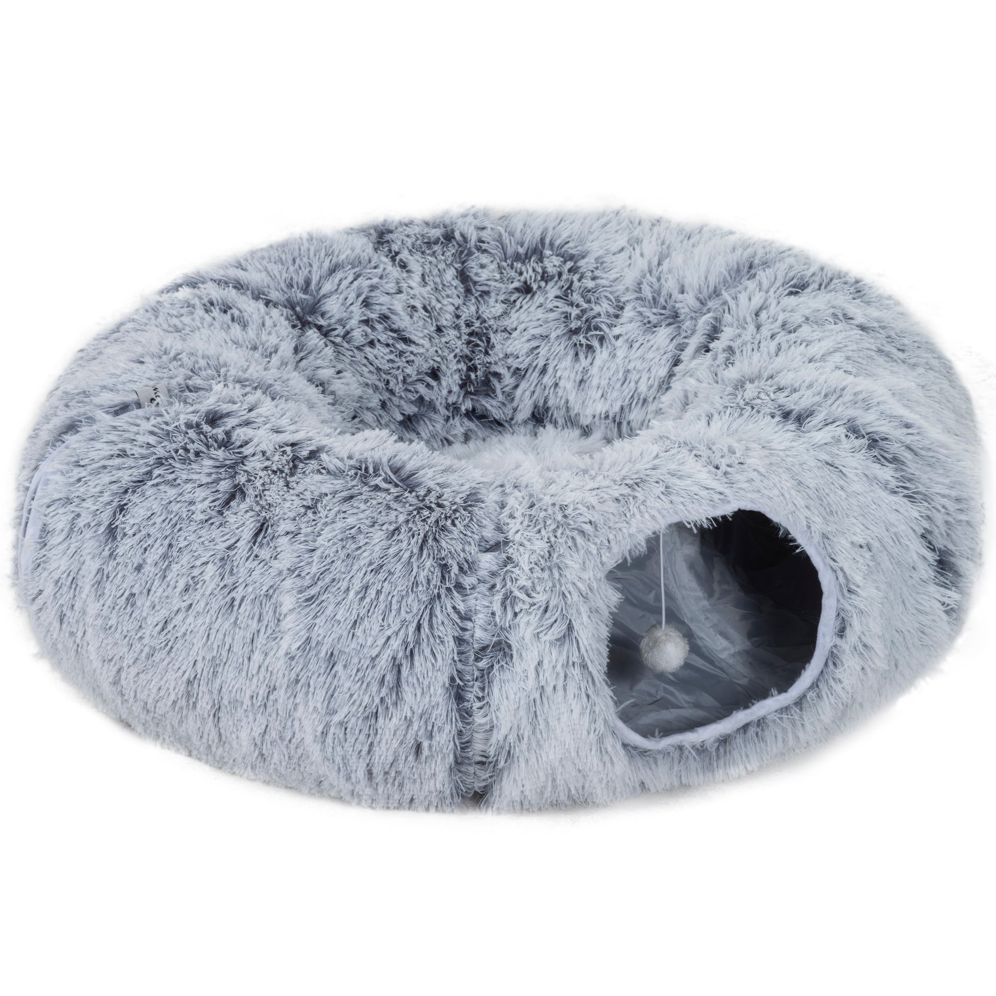 Photo of PawHut 2-in-1 Donut Cat Tunnel with Washable Bed, Play Tunnel Bed with Toy Ball and Door Hole for Indoor Cats, Light Grey in Grey colour on a white background
