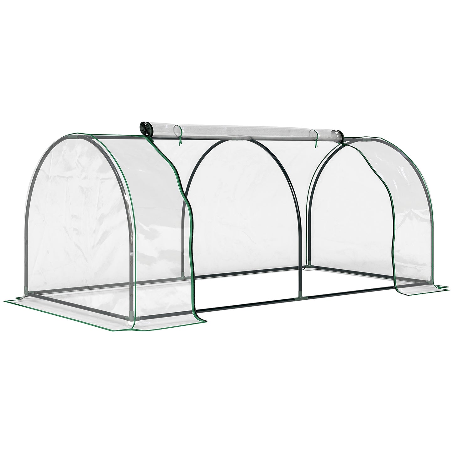 Photo of Outsunny Tunnel Greenhouse Green Grow House for Garden Outdoor, Steel Frame, PVC Cover, Transparent, 200 x 100 x 80cm in 80cm colour on a white background