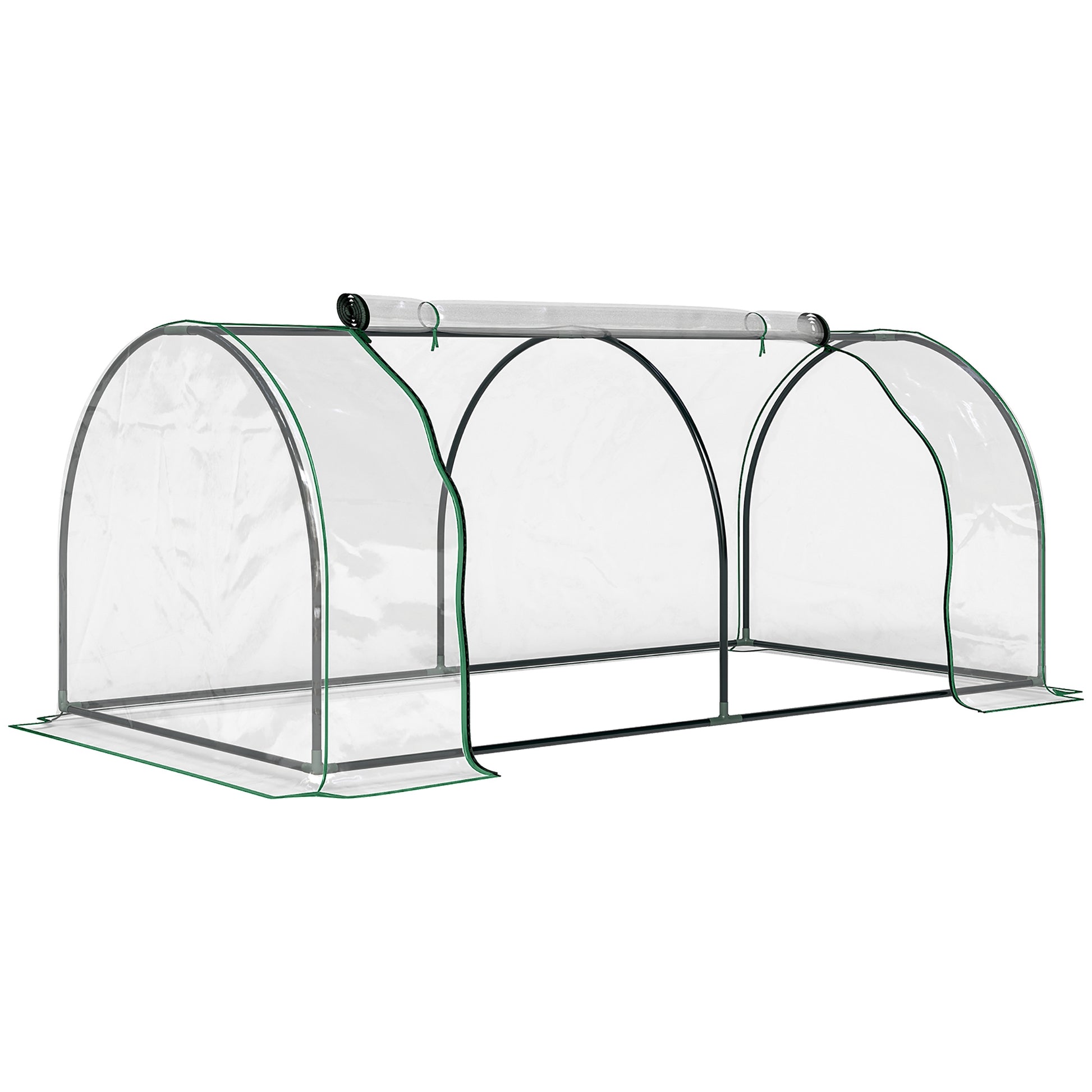 Photo of Outsunny Tunnel Greenhouse Green Grow House for Garden Outdoor, Steel Frame, PVC Cover, Transparent, 200 x 100 x 80cm in 80cm colour on a white background
