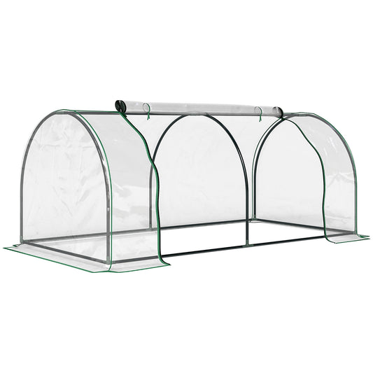 Photo of Outsunny Tunnel Greenhouse Green Grow House for Garden Outdoor, Steel Frame, PVC Cover, Transparent, 200 x 100 x 80cm in 80cm colour on a white background