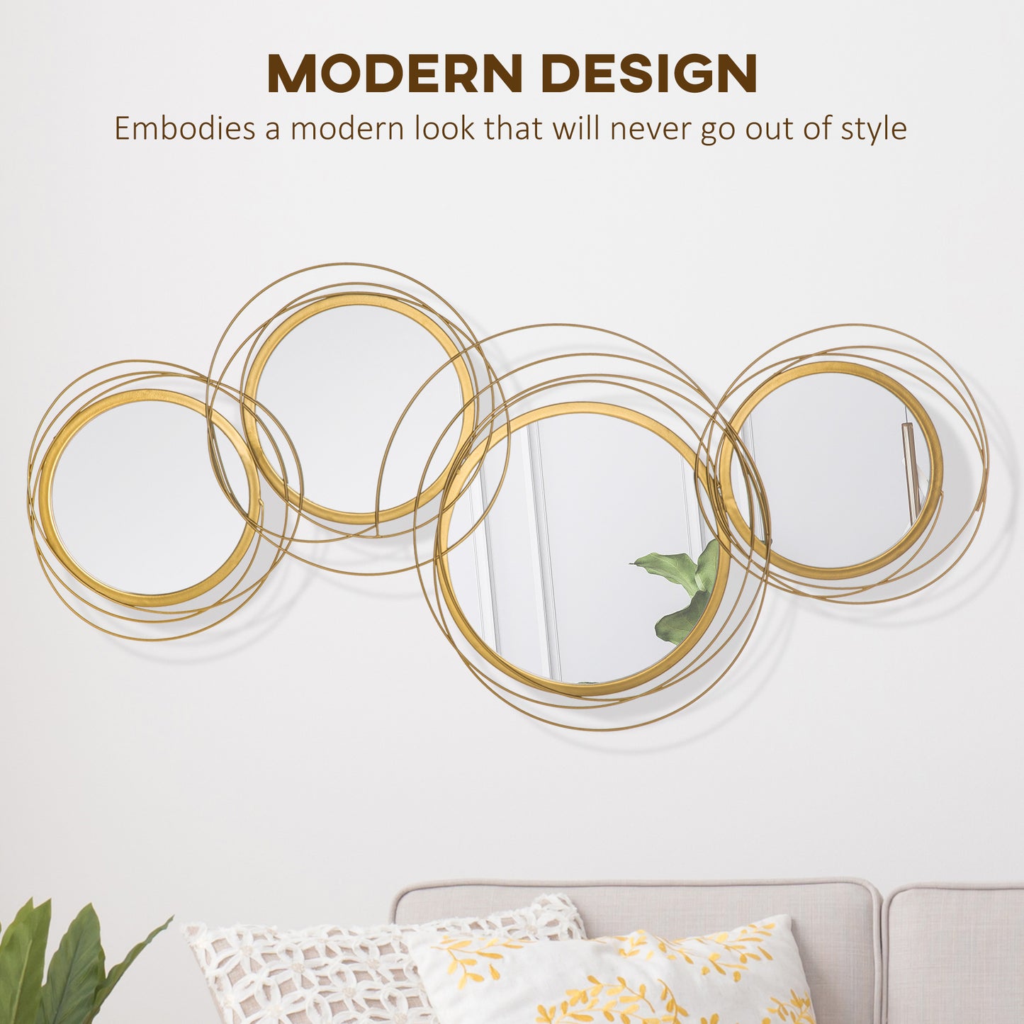 HOMCOM Metal Wall Art 56cm Modern Decorative Mirror Decor for Living Room Bedroom Dining Room, Gold