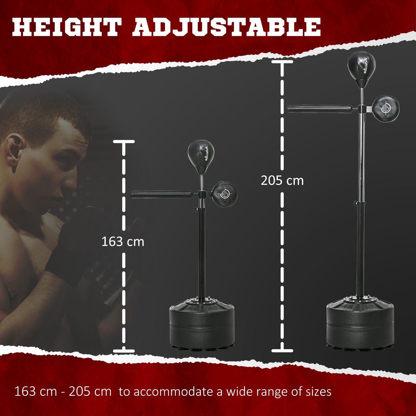 SPORTNOW Adjustable Speed Bag, Boxing Bag, with Stand, Reflex Bar, Punching Pad, Black