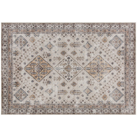 Photo of HOMCOM Vintage Area Rug, Non-Slip Washable Rug, Flannel Floor Carpet for Living Room, Bedroom, Dining Room, Home Office, 230 x 160 cm, Beige in Beige colour on a white background