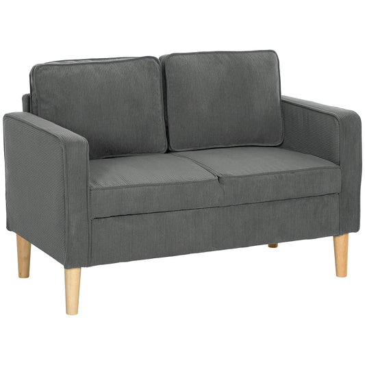 Photo of HOMCOM Small Two-Seater Corduroy Sofa - Grey in Grey colour on a white background