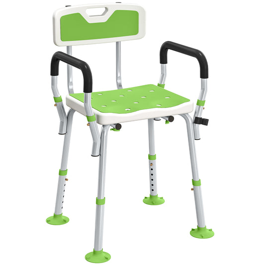 Photo of HOMCOM EVA Padded Shower Chair for the Elderly and Disabled, Height Adjustable Shower Stool with Back and Arms, 4 Suction Foot Pads, Green in Green colour on a white background