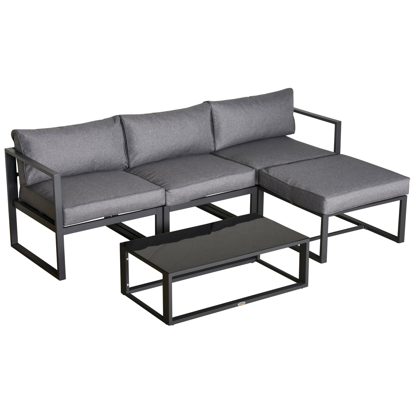Photo of Outsunny 5 Pieces Outdoor Patio Furniture Set, Sofa Couch with Glass Coffee Table, Cushioned Chairs and Aluminum Tube, for Balcony Garden Backyard, Grey in Grey colour on a white background