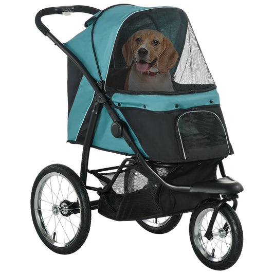 Photo of PawHut Foldable Pet Stroller Jogger, with Three Wheels, Canopy, for Medium and Small Dogs, Green in Green colour on a white background