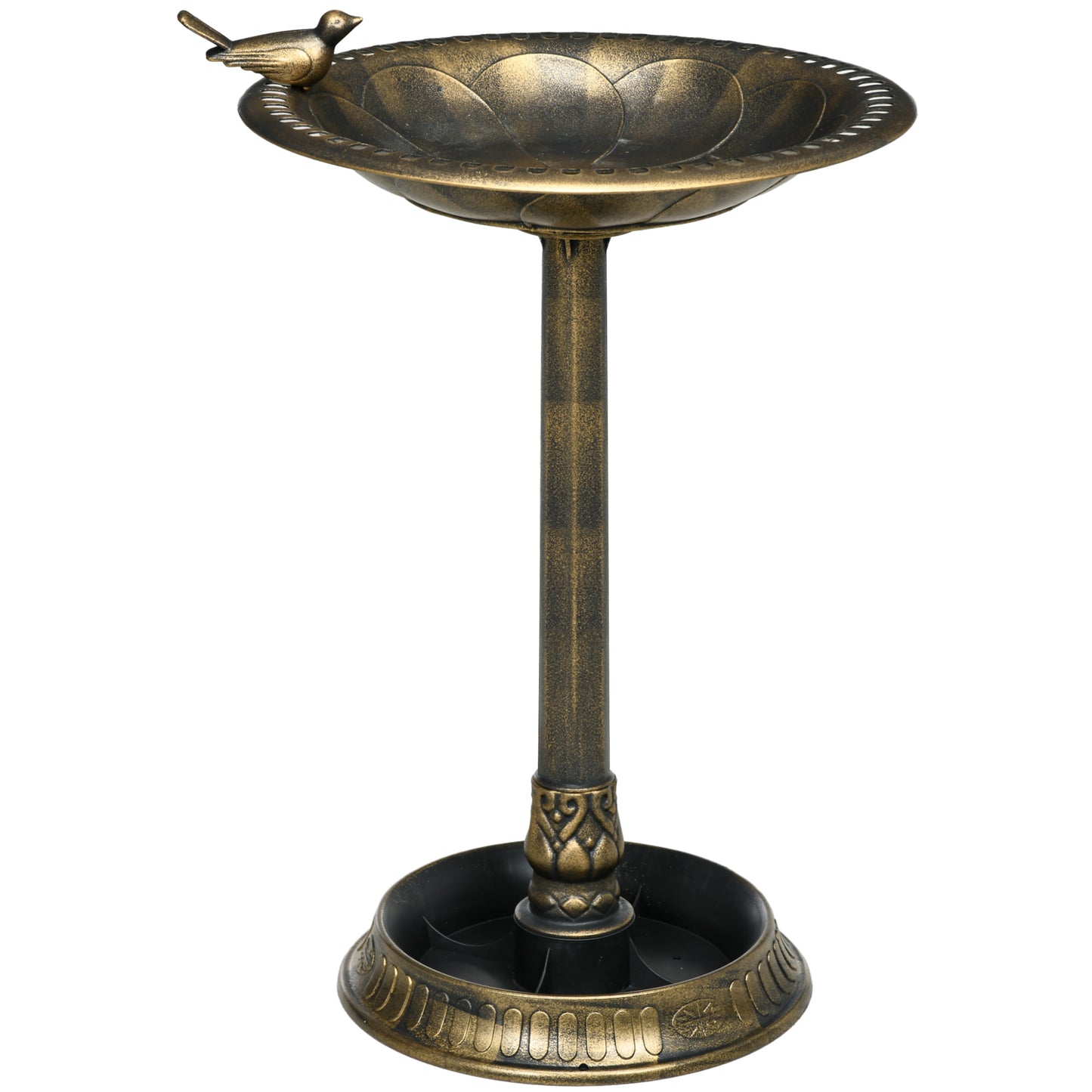 Photo of Outsunny 72cm Tall Antique Bird Bath for Garden, Vintage Style Birdbath with Bird Decoration and Flower Planter Base, Bird Bath Bowl for Outdoor, Bronze Tone in Tone colour on a white background