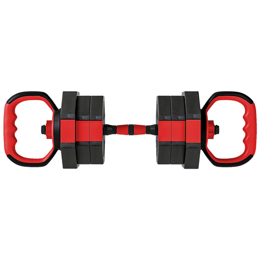 Photo of SPORTNOW 6-in-1 Adjustable Weight Dumbbells Set, Used as Kettlebell, Barbell, Dumbbell, Push-Up Stand, 20kg Free Weights Set for Men and Women Home Gym Training, Red in Red colour on a white background