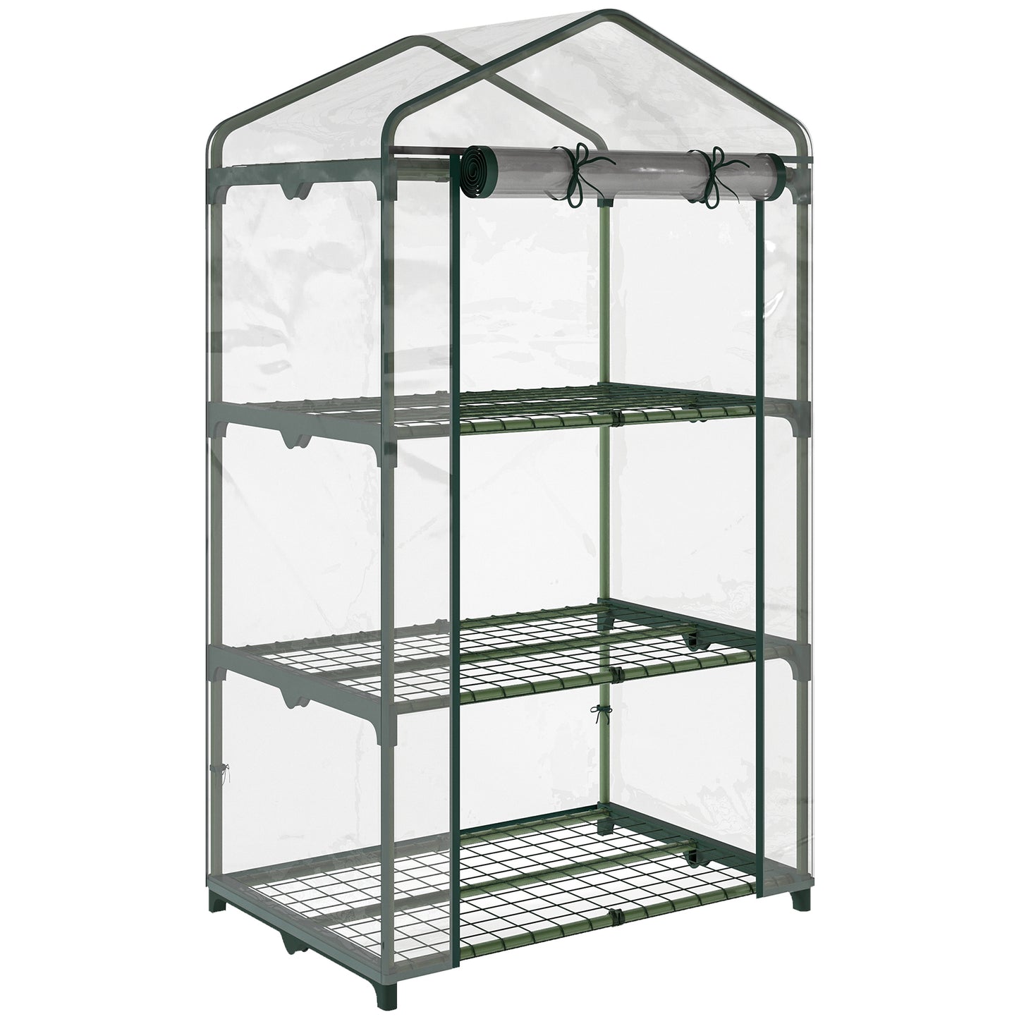 Photo of Outsunny 3 Tier Mini Greenhouse Portable Garden Grow House with Roll Up Door and Wire Shelves, 69L x 49W x 125H cm, Clear in Clear colour on a white background