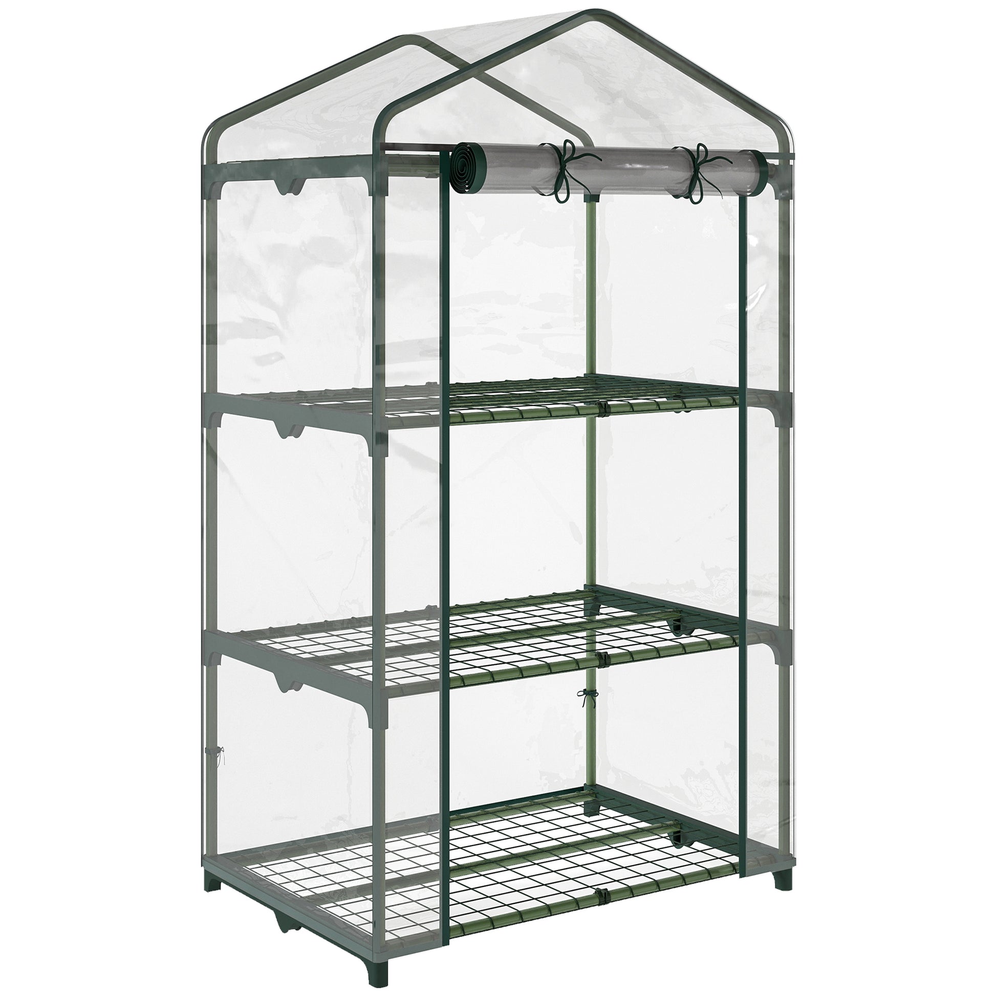 Photo of Outsunny 3 Tier Mini Greenhouse Portable Garden Grow House with Roll Up Door and Wire Shelves, 69L x 49W x 125H cm, Clear in Clear colour on a white background