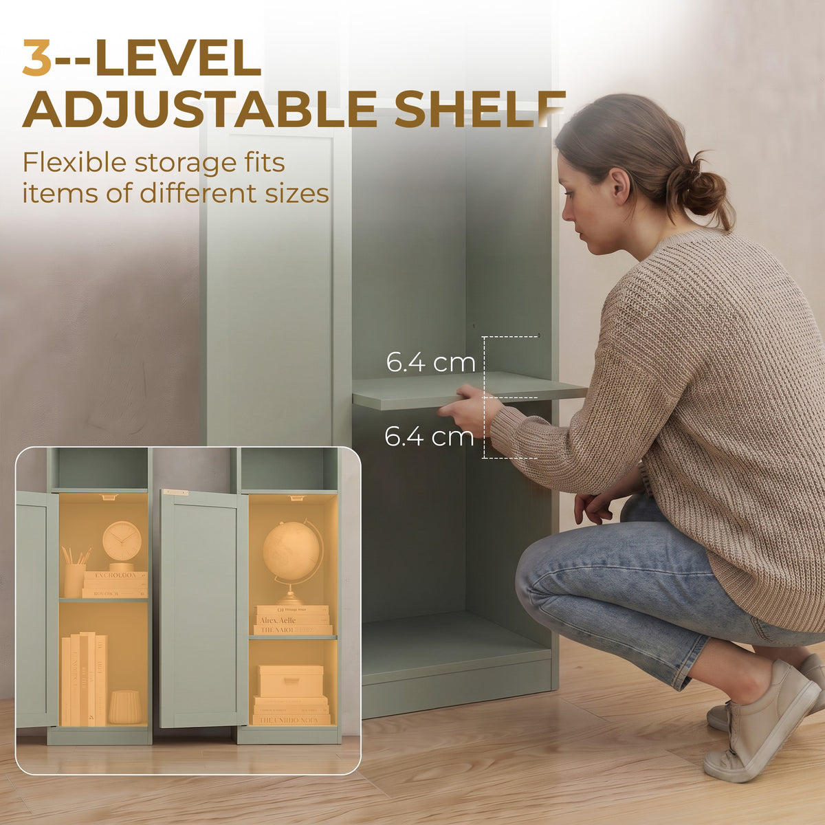 HOMCOM Bookcase Adjustable Shelf Bookshelf Anti-Tip Hardware 6-Tier Storage Cabinet Light Green