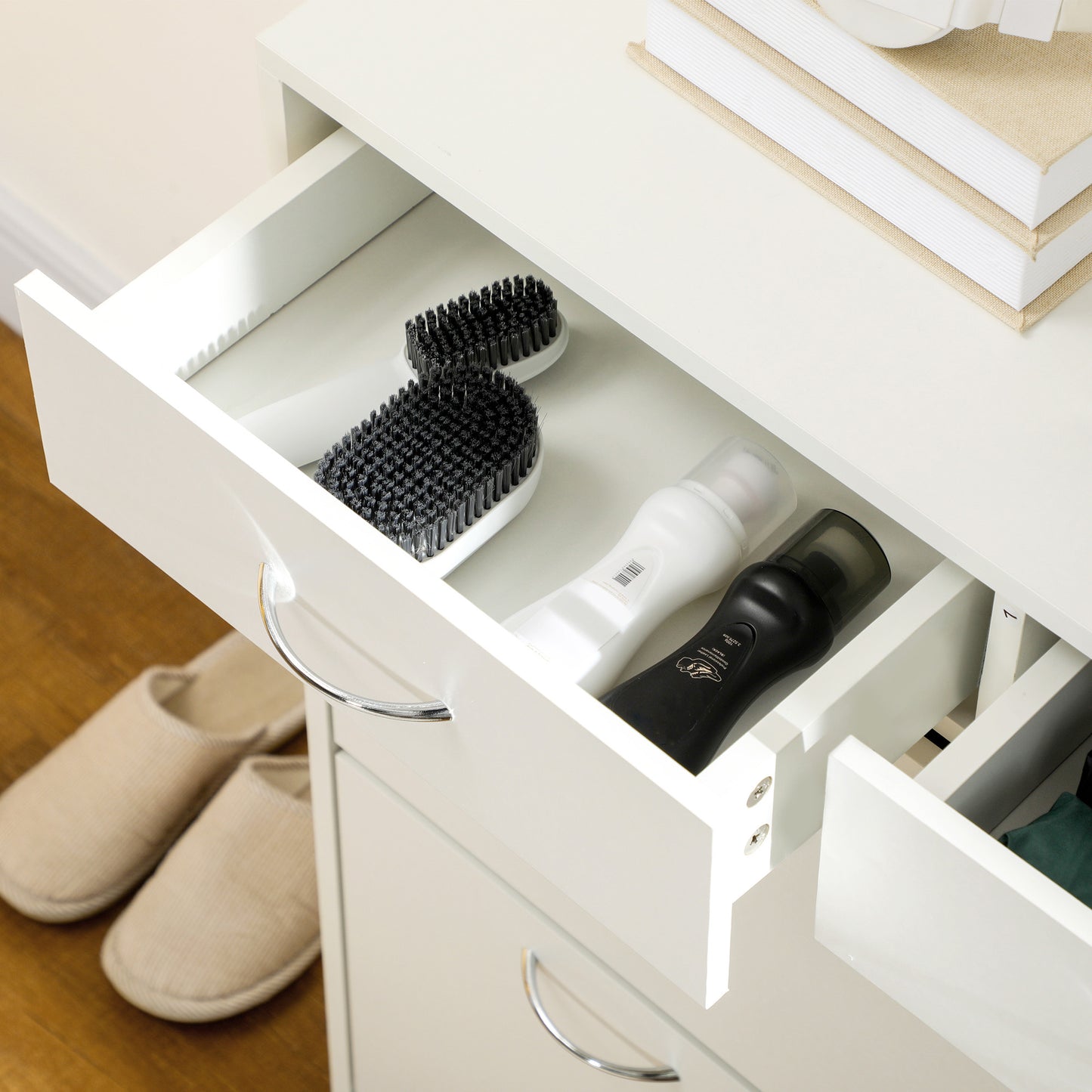 HOMCOM Narrow Shoe Storage with 2 Flip Drawers and Adjustable Shelves Shoe Cabinet Organizer for 12 Pairs of Shoes, White