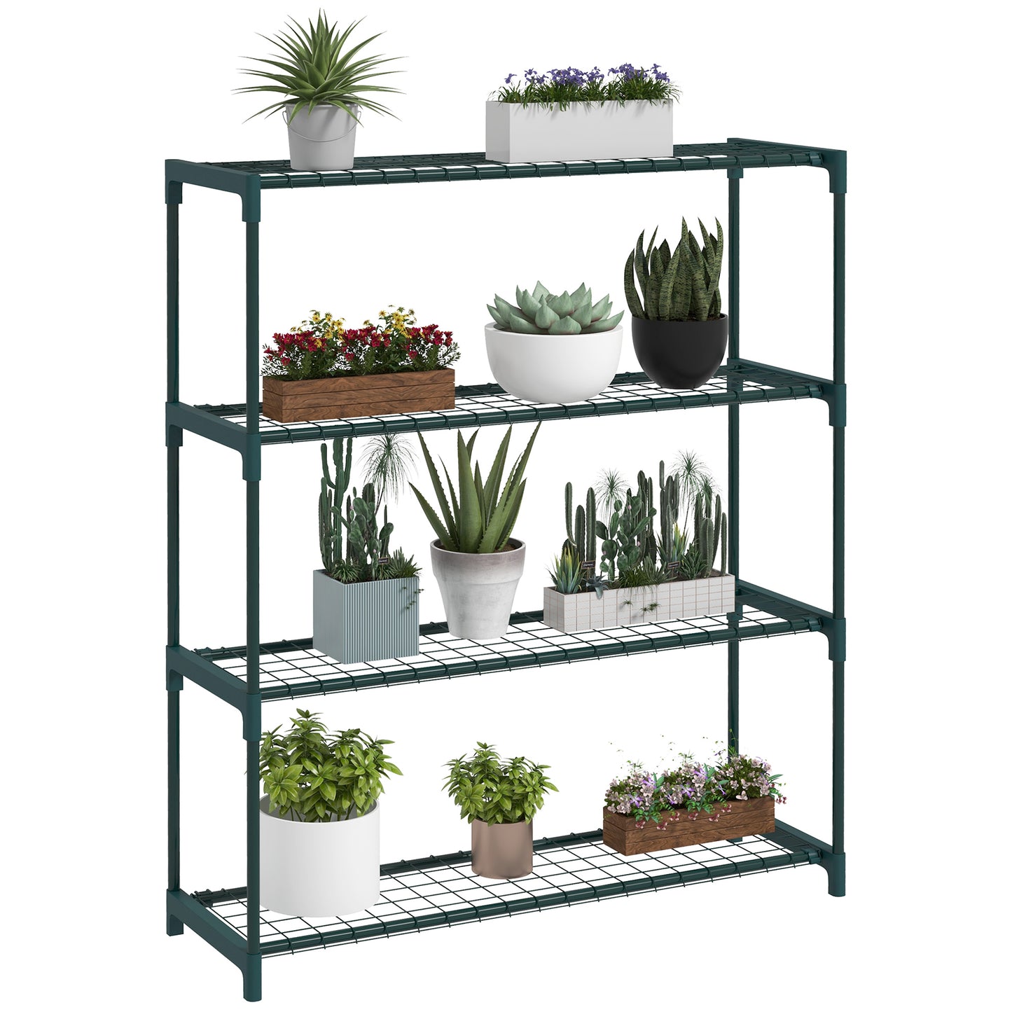 Photo of Outsunny Four-Tier Steel Plant Shelf - Black in Black colour on a white background