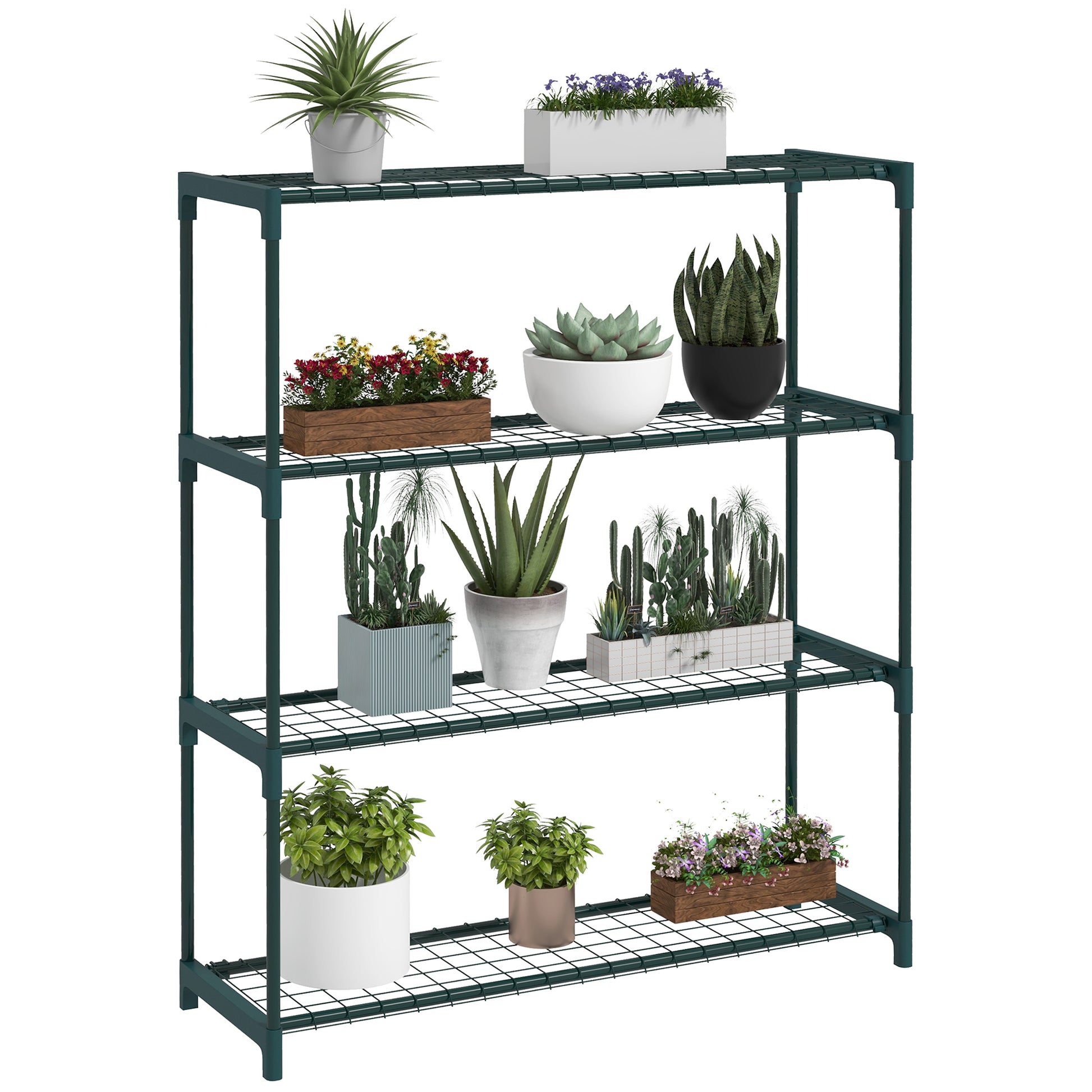Photo of Outsunny Four-Tier Steel Plant Shelf - Black in Black colour on a white background