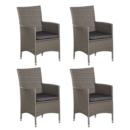 Photo of Outsunny Set of Four Rattan Armchairs, with Cushions - Grey in Grey colour on a white background