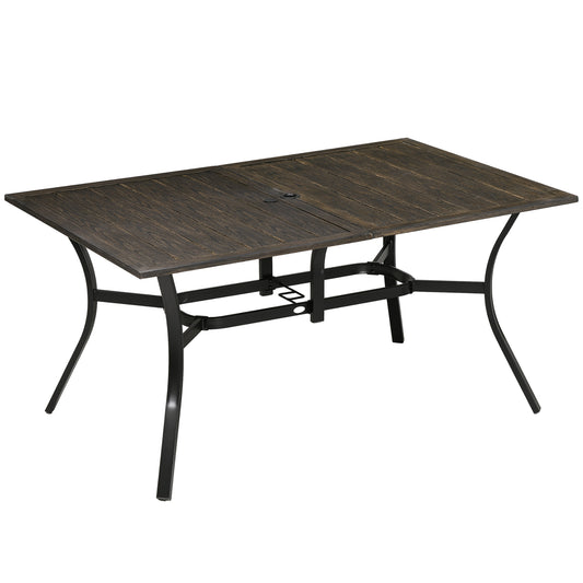 Photo of Outsunny Six-Seater Steel Garden Table, with ⌀41mm Parasol Hole - Wood-Effect in Wood-Effect colour on a white background