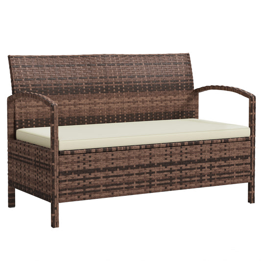 Photo of Outsunny 125L Storage Garden Bench, with Cushion - Brown in Brown colour on a white background