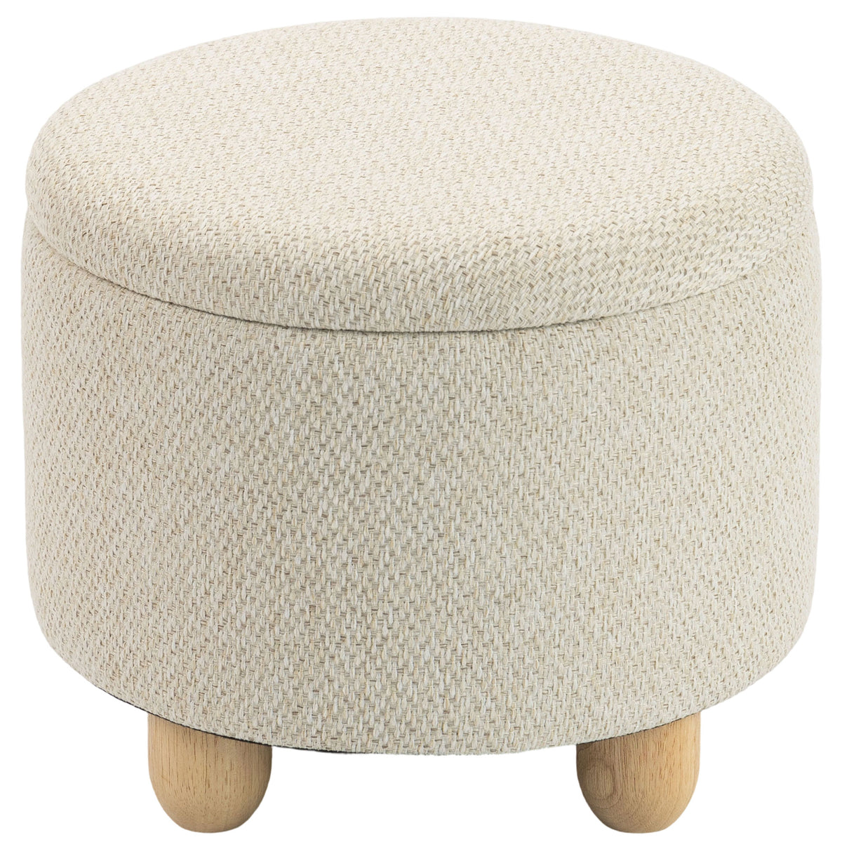 Photo of HOMCOM Storage Sitting Bench with Lid, Round Storage Ottoman with Rubberwood Legs, Beige in Beige colour on a white background