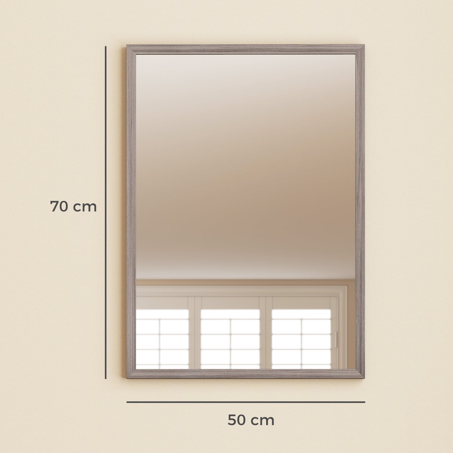 HOMCOM Wall Bathroom Mirror, 50 x 70 cm Wall-Mounted Mirror for Living Room, Bedroom, Hallway, Grey