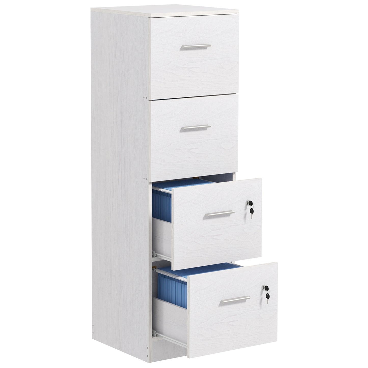 Photo of HOMCOM Four-Drawer Lockable Filing Cabinet - White Wood Effect in Effect colour on a white background