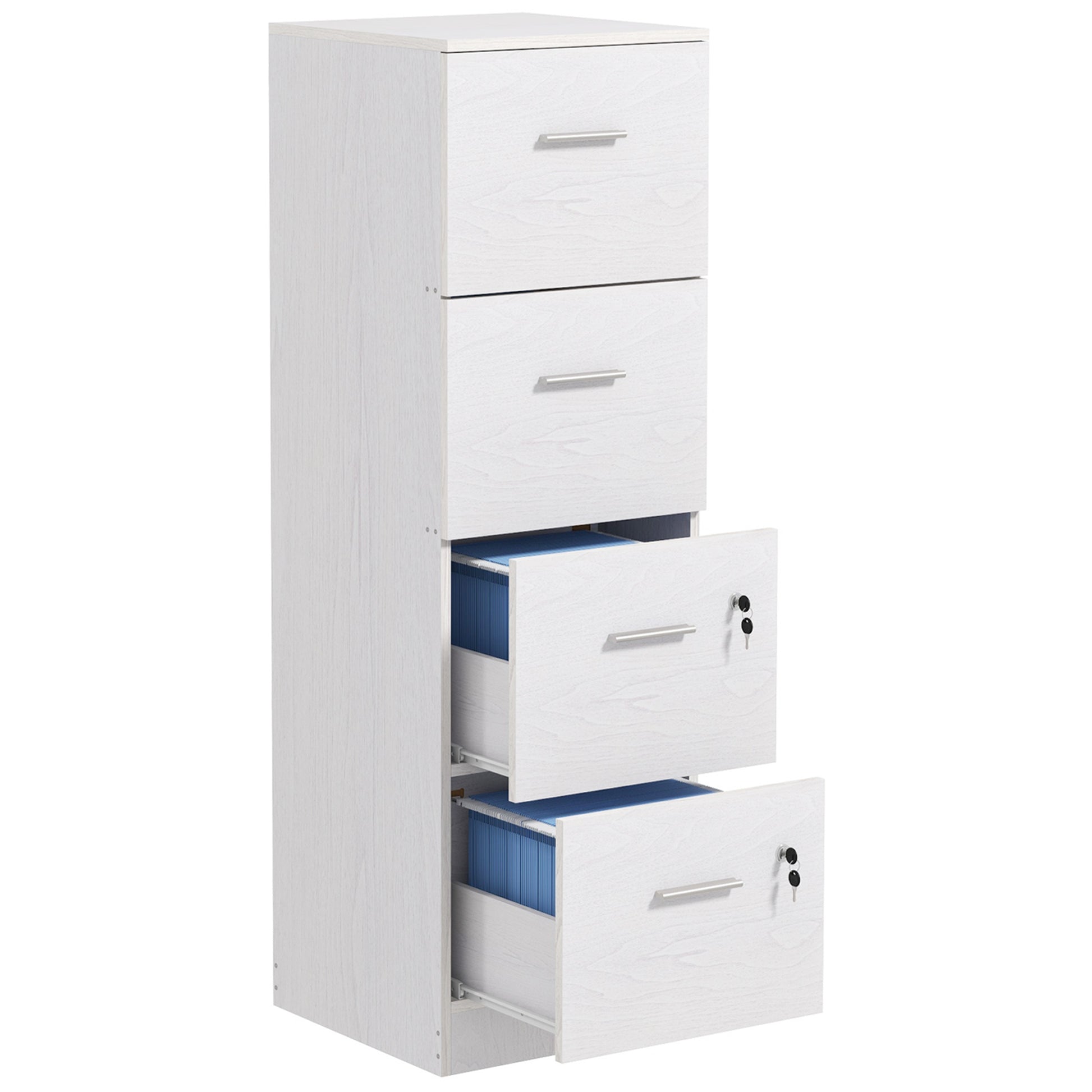 Photo of HOMCOM Four-Drawer Lockable Filing Cabinet - White Wood Effect in Effect colour on a white background