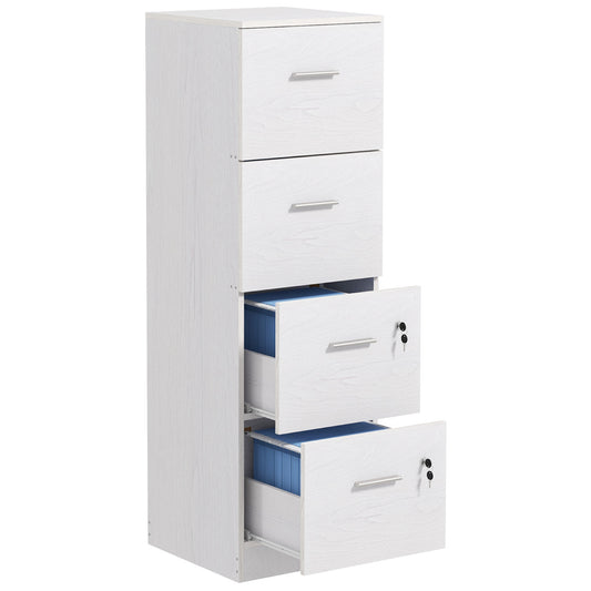 Photo of HOMCOM Four-Drawer Lockable Filing Cabinet - White Wood Effect in Effect colour on a white background