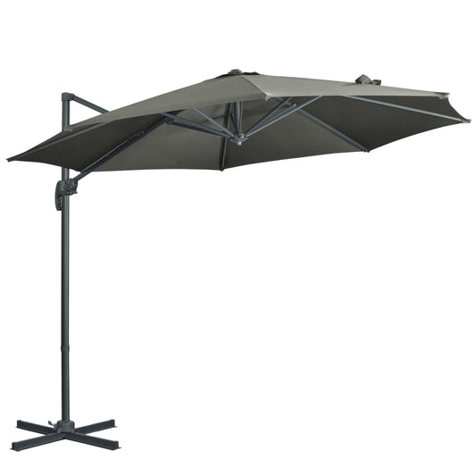 Photo of Outsunny 3 x 3(m) Cantilever Parasol with Cross Base, Garden Umbrella with 360° Rotation, Crank Handle and Tilt for Outdoor, Patio, Grey in Grey colour on a white background