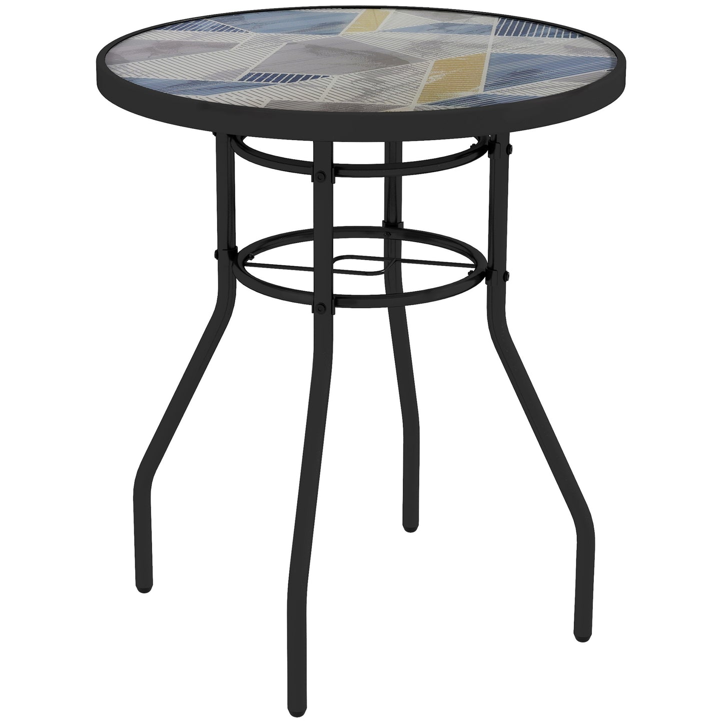Photo of Outsunny Φ60 Garden Table, with Glass Printed Tabletop - Multicolour in Multicolour colour on a white background