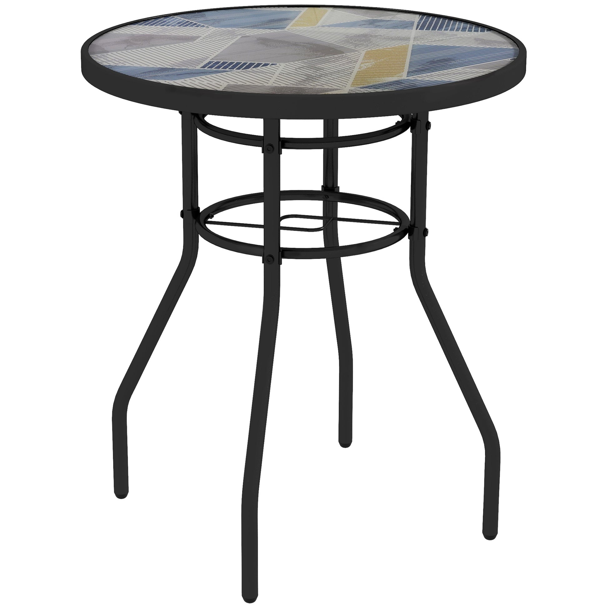 Photo of Outsunny Φ60 Garden Table, with Glass Printed Tabletop - Multicolour in Multicolour colour on a white background