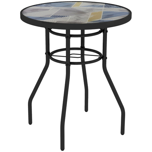 Photo of Outsunny Φ60 Garden Table, with Glass Printed Tabletop - Multicolour in Multicolour colour on a white background