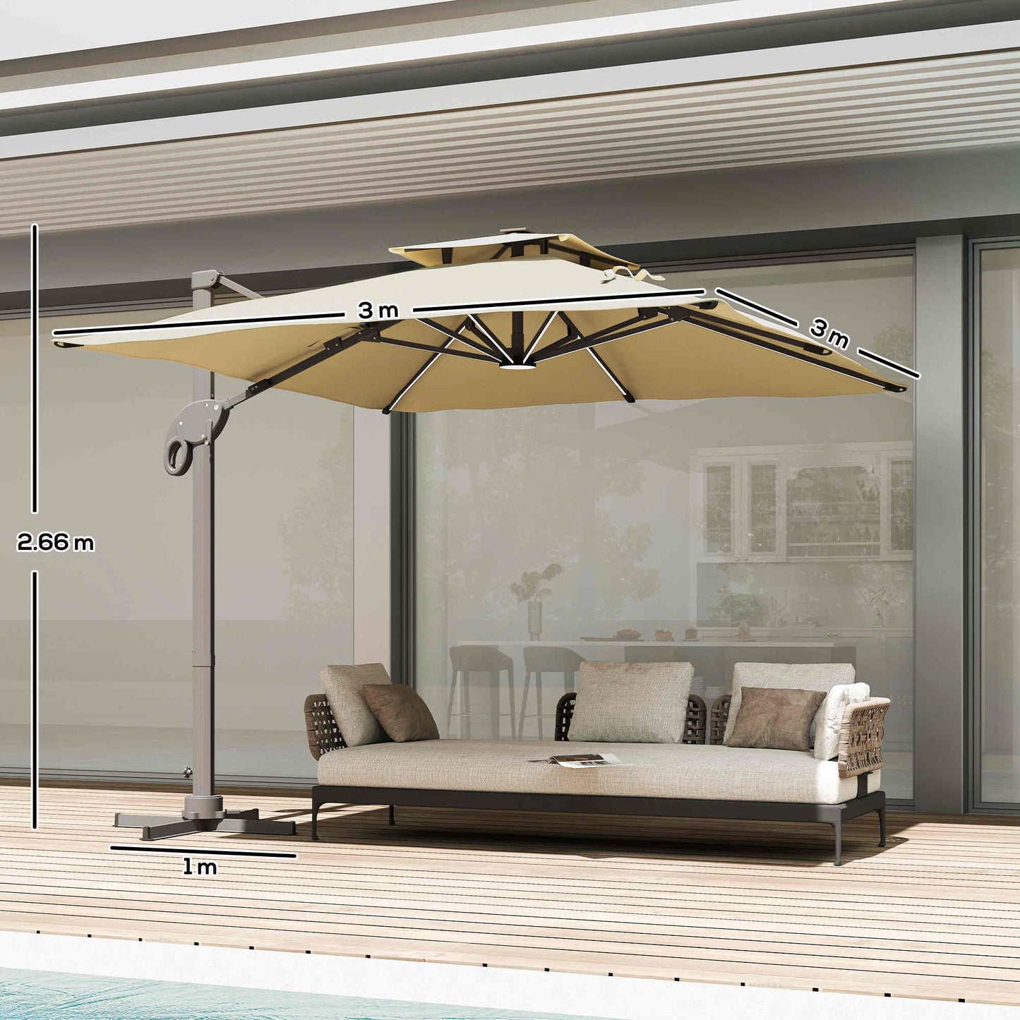 Outsunny 3 x 3(m) Aluminium Sun Square Canopy Top with Adjustable Pole Angle, Khaki