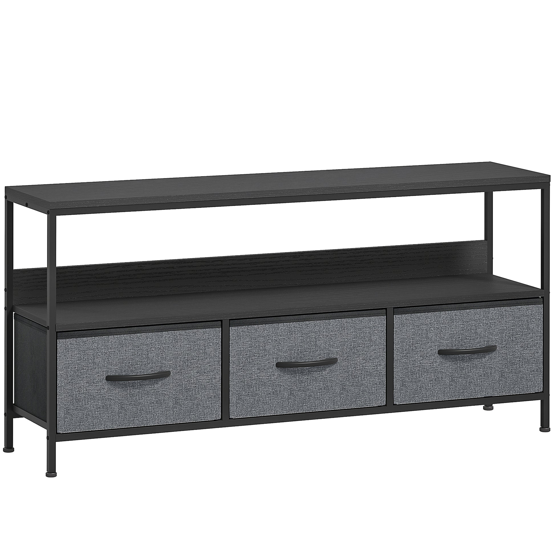 Photo of HOMCOM TV Stand Cabinet with 3 Foldable Drawers - Black in Black colour on a white background