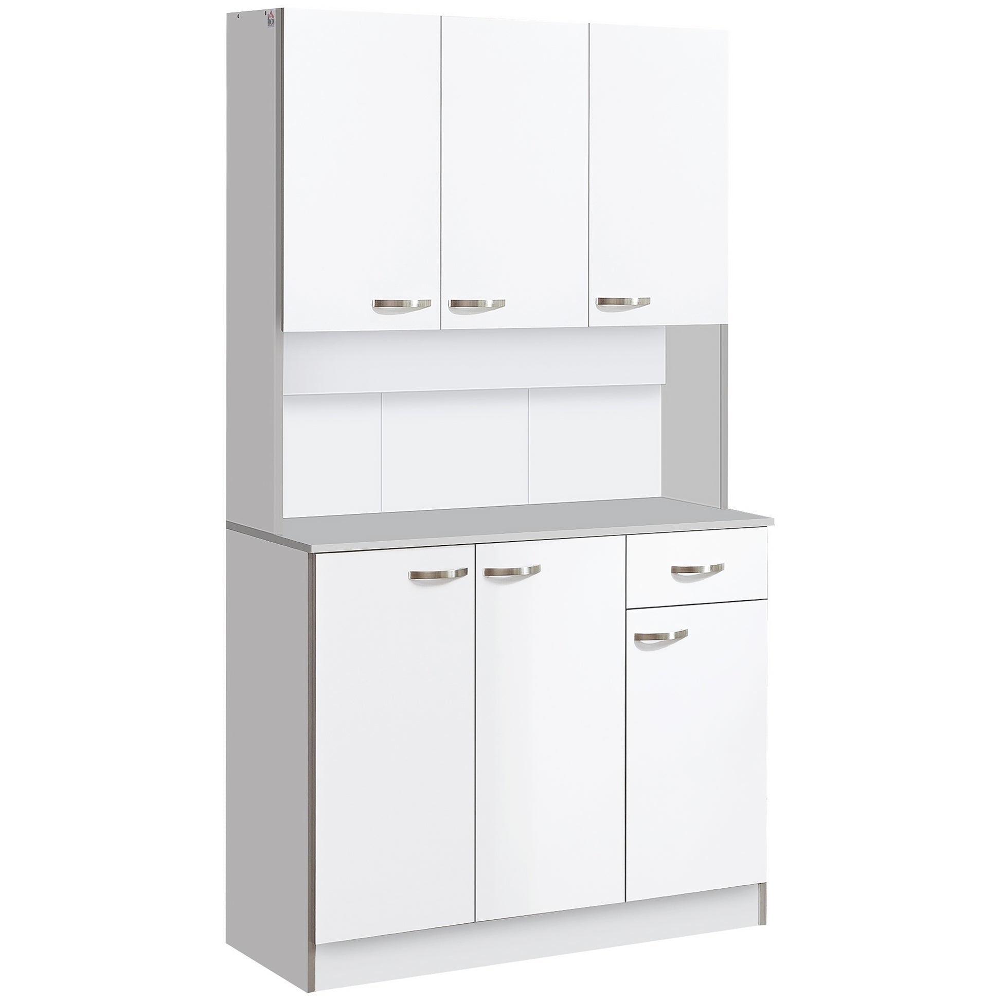 Photo of HOMCOM Kitchen Cupboard, Freestanding Kitchen Storage Cabinet with 6 Doors, Drawer, Adjustable Shelves and Open Countertop for Dining Room, White in White colour on a white background