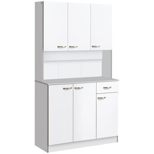 Photo of HOMCOM Kitchen Cupboard, Freestanding Kitchen Storage Cabinet with 6 Doors, Drawer, Adjustable Shelves and Open Countertop for Dining Room, White in White colour on a white background