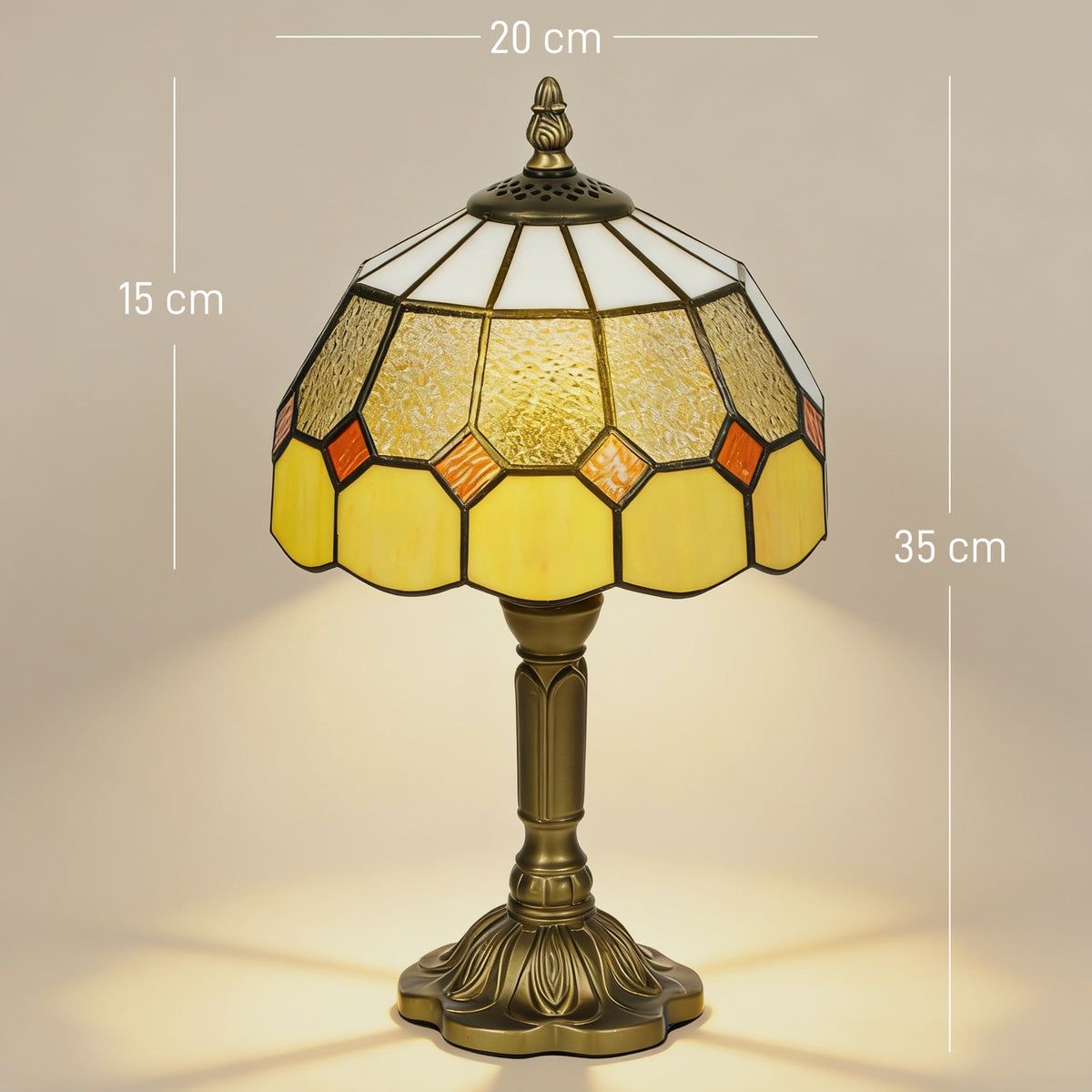 HOMCOM Handmade Art Deco Glass Table Lamp - White/Orange