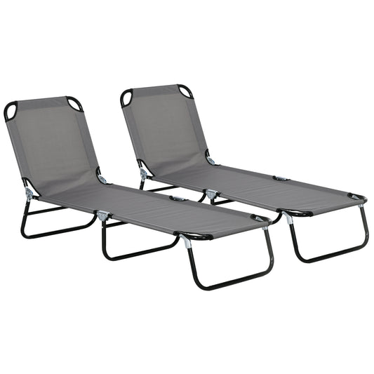 Photo of Outsunny Garden Sun Lounger, with Five-Position Back - Grey in Grey colour on a white background