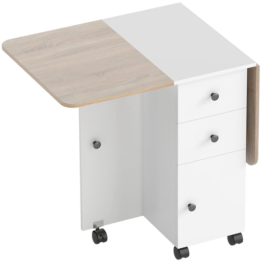 Photo of HOMCOM Multi-Storage Six-Person Drop Leaf Dining Table -  Oak and White in White colour on a white background