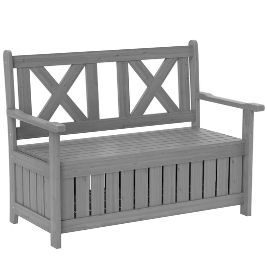 Photo of Outsunny 2-Seater Garden Storage Bench for Patio Wood Porch Decor Outdoor Seating, Charcoal Grey in Grey colour on a white background