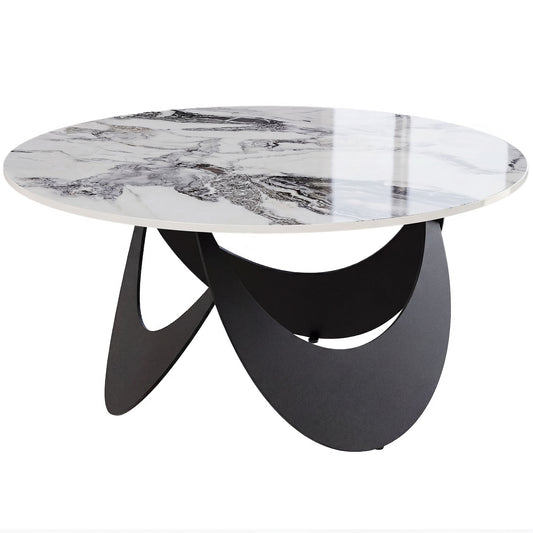 Photo of HOMCOM Coffee Table Sintered Stone Top Adjustable Foot Pads Modern Centre Table for Living Room White and Black in Black colour on a white background
