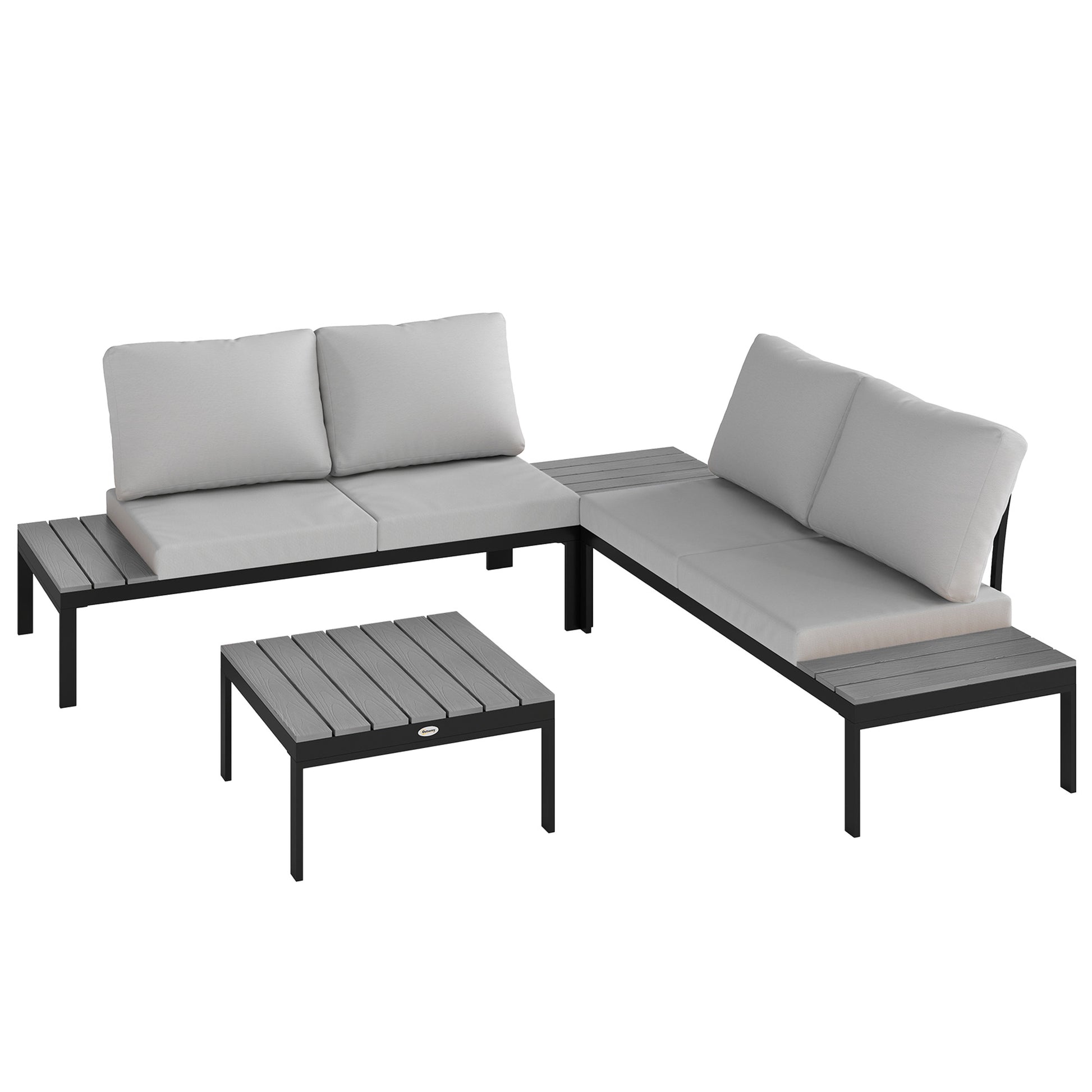 Photo of Outsunny Four-Piece Garden Corner Sofa Set with 2 Loveseats and 2 Coffee Tables - Grey in Grey colour on a white background