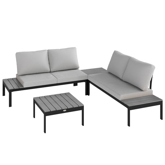 Photo of Outsunny Four-Piece Garden Corner Sofa Set with 2 Loveseats and 2 Coffee Tables - Grey in Grey colour on a white background