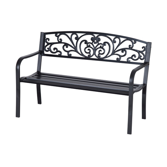 Photo of Outsunny 2-Seater Garden Bench, Steel-Black in Steel-Black colour on a white background